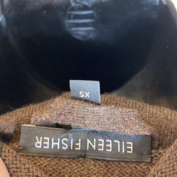 Eileen fisher brown merino wool lamb leather blazer jacket xs western - Picture 6 of 6